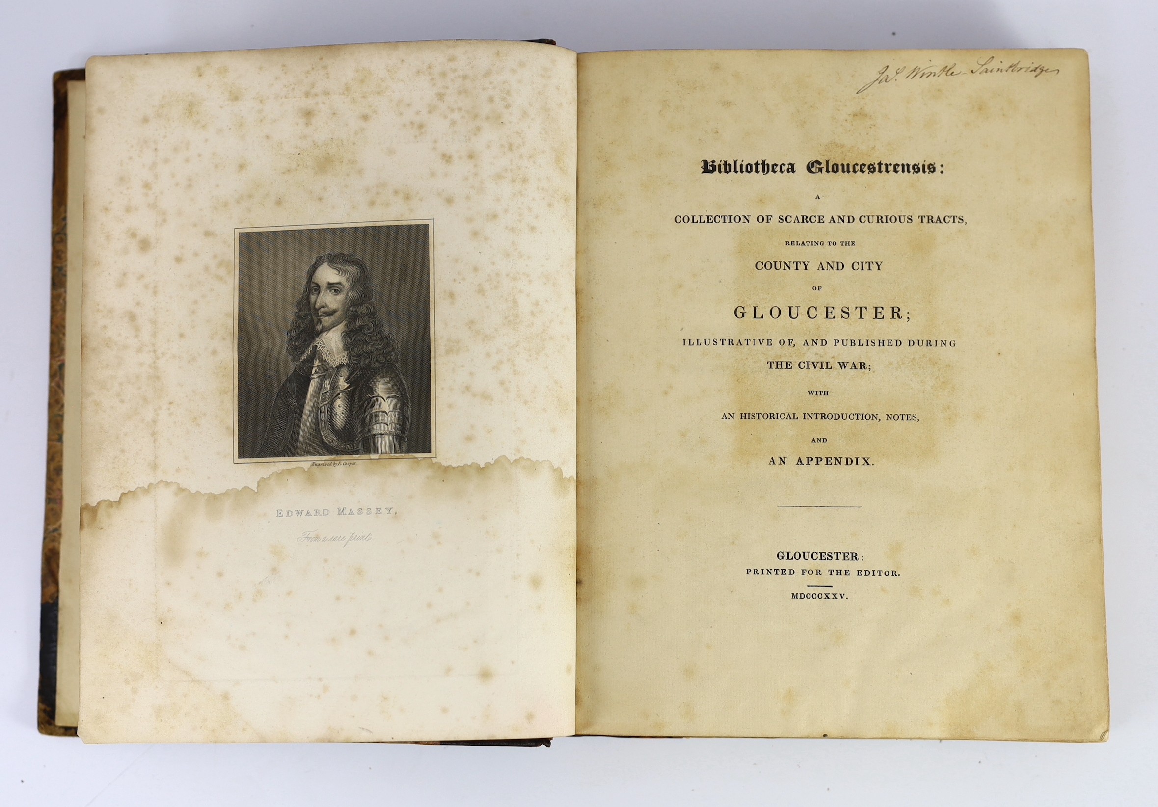 GLOUCESTERSHIRE: Washbourne, John, editor - Bibliotheca Gloucestrensis: a collection of scarce and curious tracts ... illustrative of, and published during the Civil War ... 3 plates, a map